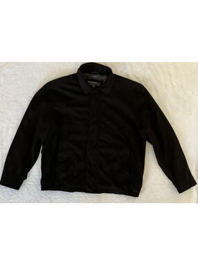Perry Ellis Men's Jacket Coat Microsuede Black Portfolio Zip Up Size XL Preppy